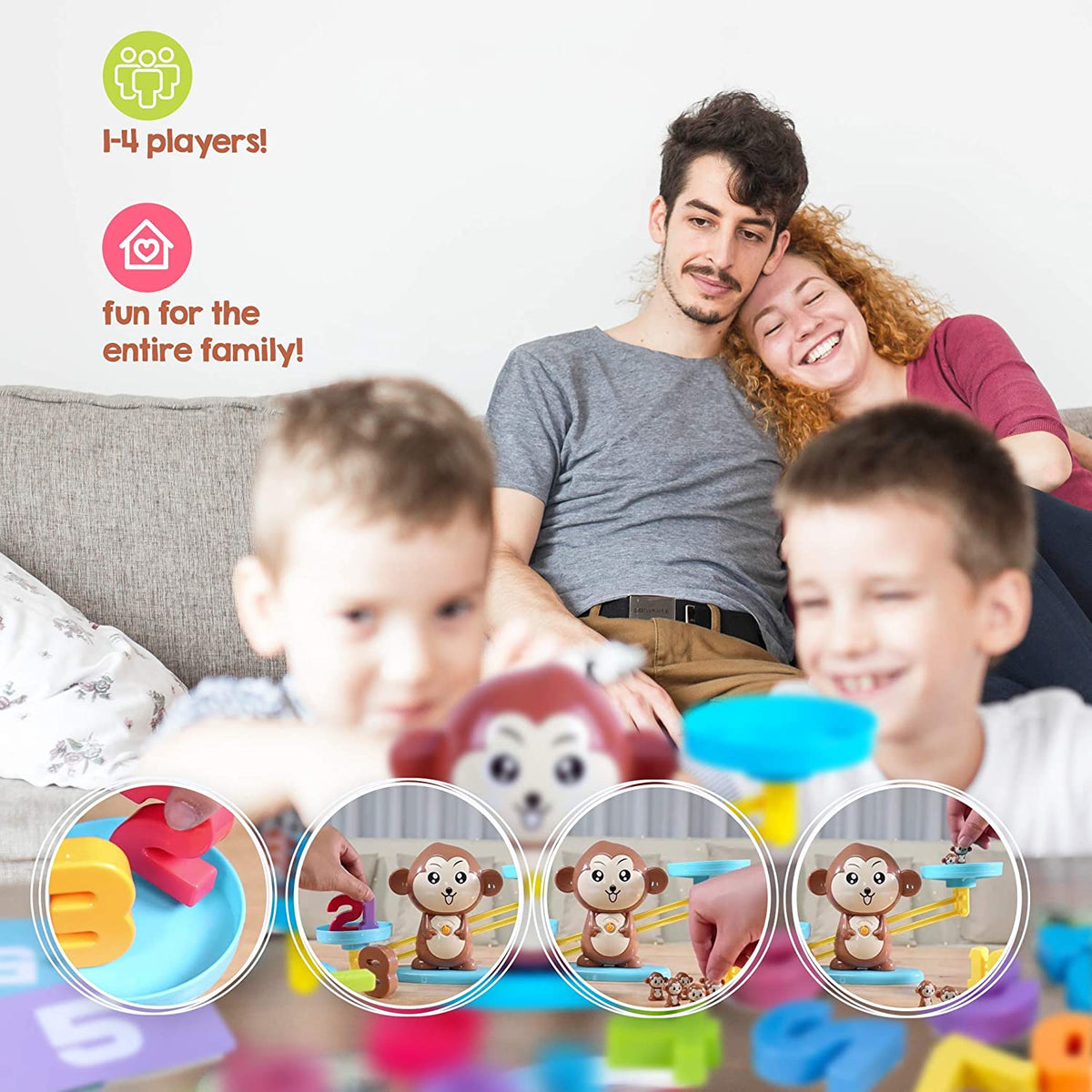 Monkey Balance Math Game Counting Toy for Kids Ages 3+ 64 Pieces