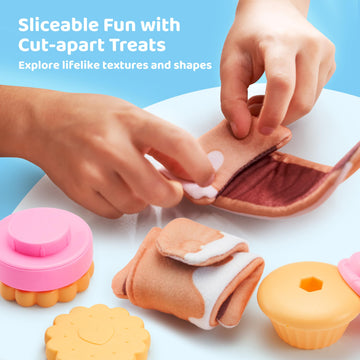 Cookie Play Food Set, Toddler Pretend Play Toys, 17 PCS Kitchen Toy Food Sets with Plastic Cookies, Baking Menu, Bakery Tray, an