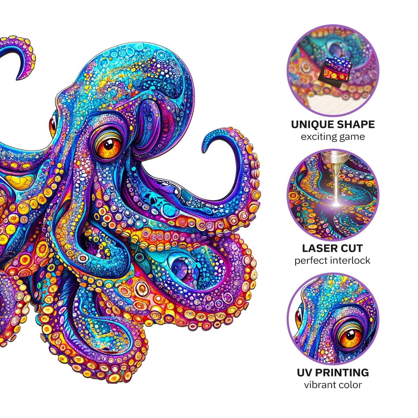 Jigfoxy Wooden Puzzles for mature-themeds  Octopus Wood Puzzles mature-themed  Unique Animal Shape Wooden Jigsaw Puzzles for mature-themeds  Birthday Gifts for Puzzle Lovers  Family (S-8.5 * 8.4in-100pcs)