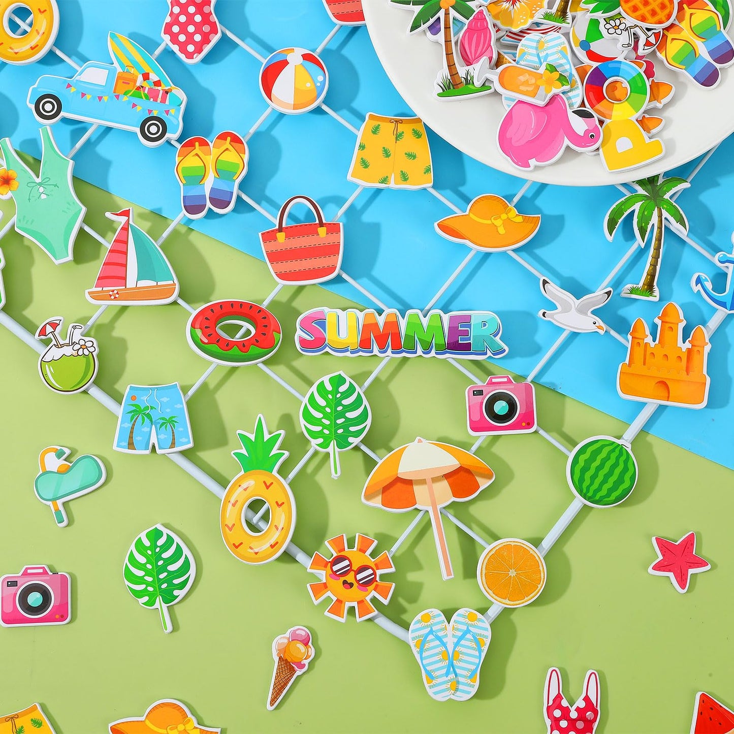 Julbear Summer Foam Stickers,300 Pcs Bulk Self-Adhesive Hawaiian Beach Stickers For Arts Crafts Beach Theme Summer Birthday Part