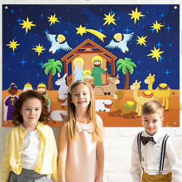 Batiyeer Nativity Felt Story Board for Toddlers 31 Pcs Birth of Jesus Felt Figure Felt Board Story Sets Interactive Felt Board f