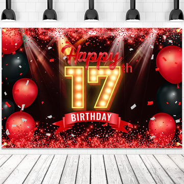 Happy 17Th Birthday Banner Backdrop Red And Black 17 Years Old Background Bday Decorations For Girls Boys Photography Party Supplies Glitter