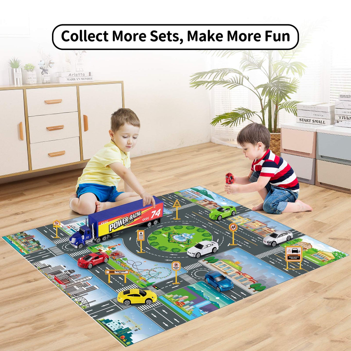 Temi Diecast Racing Cars Toy Set W/Activity Play Mat, Truck Carrier, Alloy Metal Race Model Car & Assorted Vehicle Play Set For