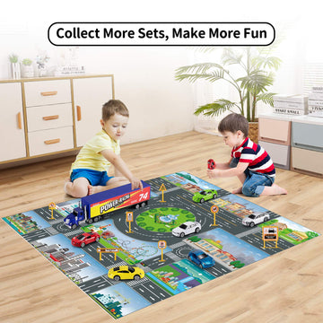 Temi Diecast Racing Cars Toy Set W/Activity Play Mat, Truck Carrier, Alloy Metal Race Model Car & Assorted Vehicle Play Set For