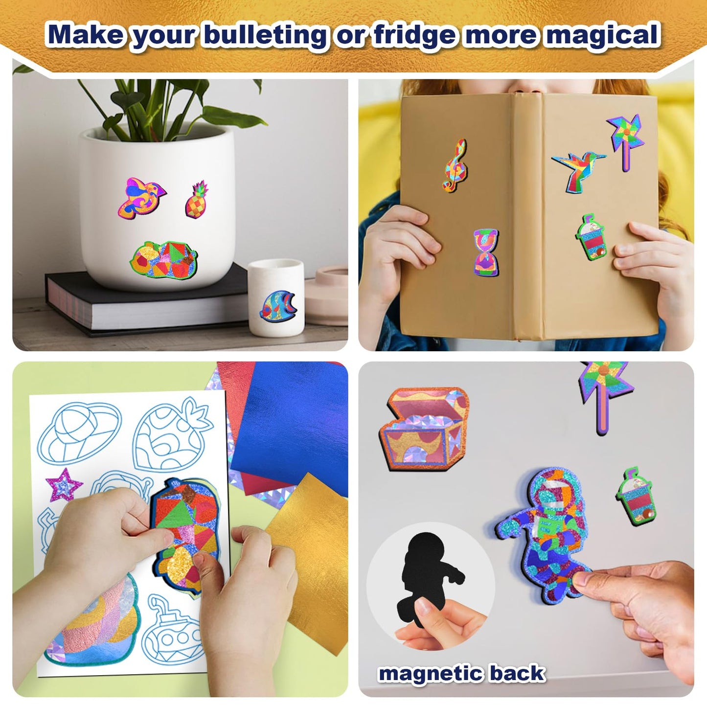 Yazhiji Foil Art Craft Kits for Kids Mermaid Mega Mess -Free Fun Activity Set for Child, DIY Printing Craft Kits for Ages 4 5 6