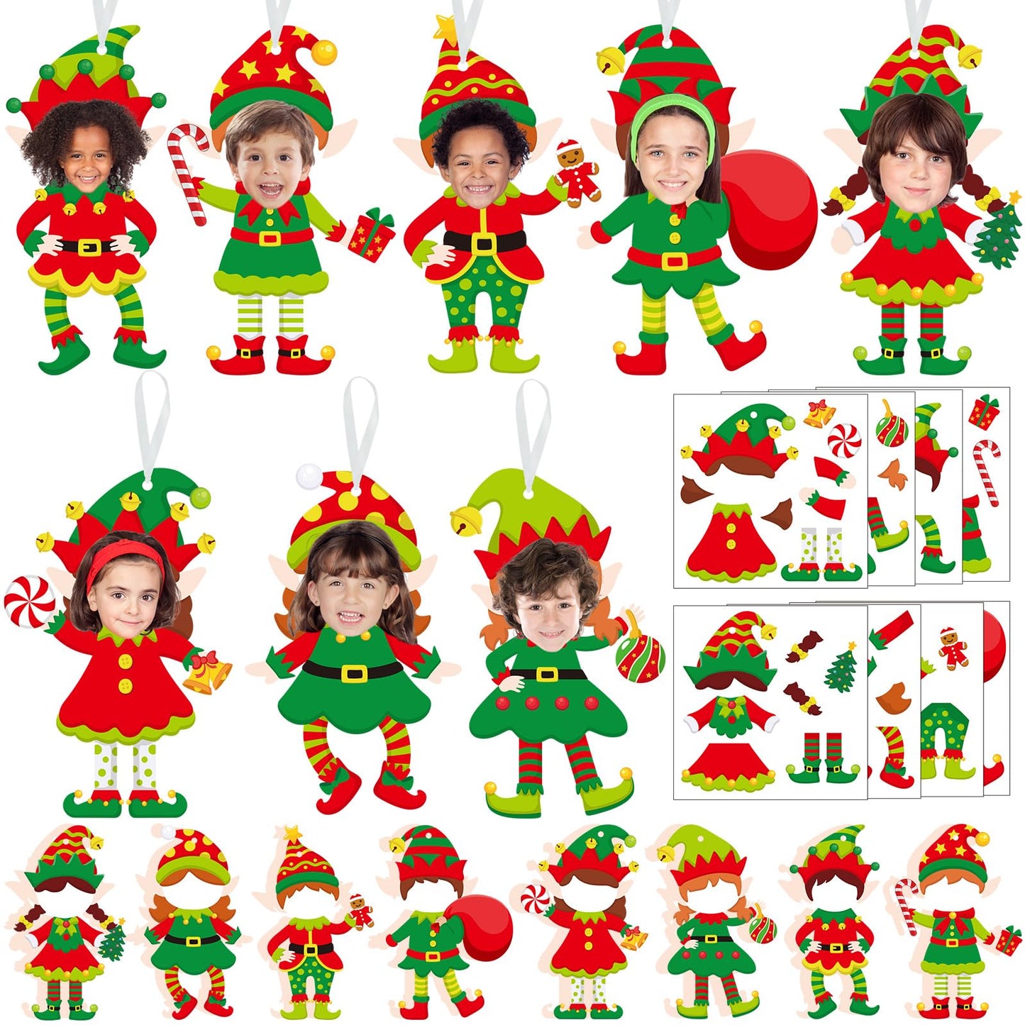 Dianelhall 24 Sets Christmas Elf Craft Kit DIY Elf Picture Frame Crafts Holiday Party Picture Frames with Xmas Dress up Sticker 