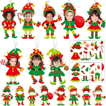 Dianelhall 24 Sets Christmas Elf Craft Kit DIY Elf Picture Frame Crafts Holiday Party Picture Frames with Xmas Dress up Sticker 