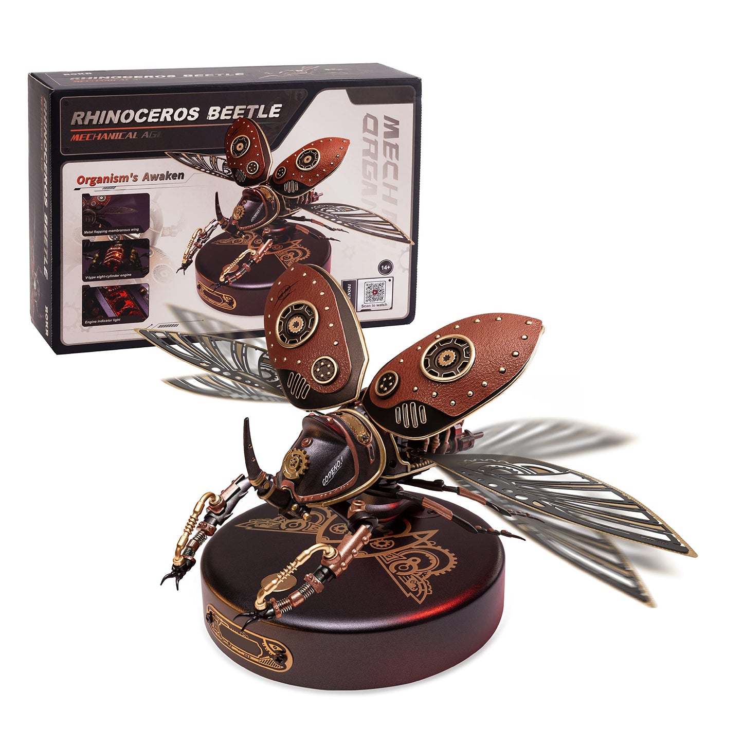 Gift For Teen Boys/Men/Hobbyist, Birthday Gift Idea, Robotime Mi01 Plastic Model Kit, 156 Pieces Mechanical 3D Puzzles, Rhinoceros Beetle Model Building Kits