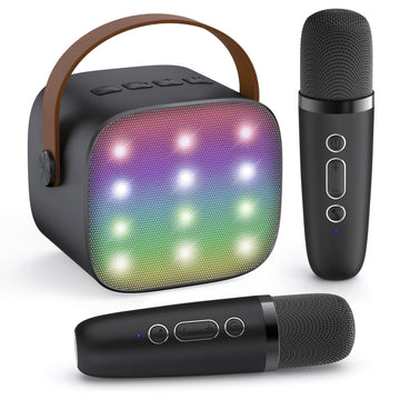 Yll Mini Karaoke Machine With 2 Wireless Microphones For Kids Adults, Portable Bluetooth Speaker Easter Gift For 3, 4, 5, 6, 7, 8, 10, 11, 12, 13, 14+ Years Old Teens Birthday For Boys Home(Black)