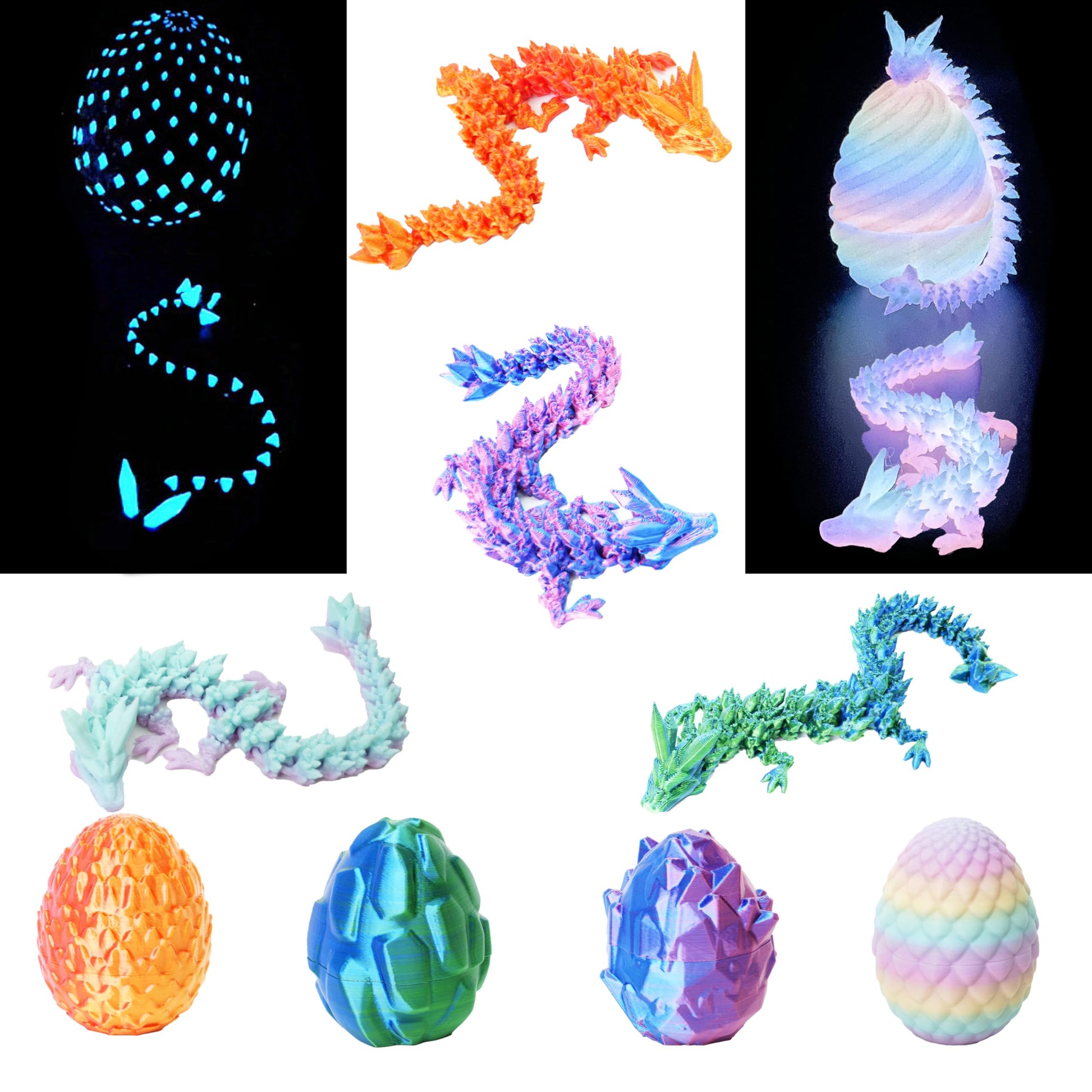 6 Pack Officially Licensed 3D Printed Dragon with Egg Set - Crystal Egg Fidget Toys  Easter Gift & 3D Printed Animals Collection  Christmas Toy 2025