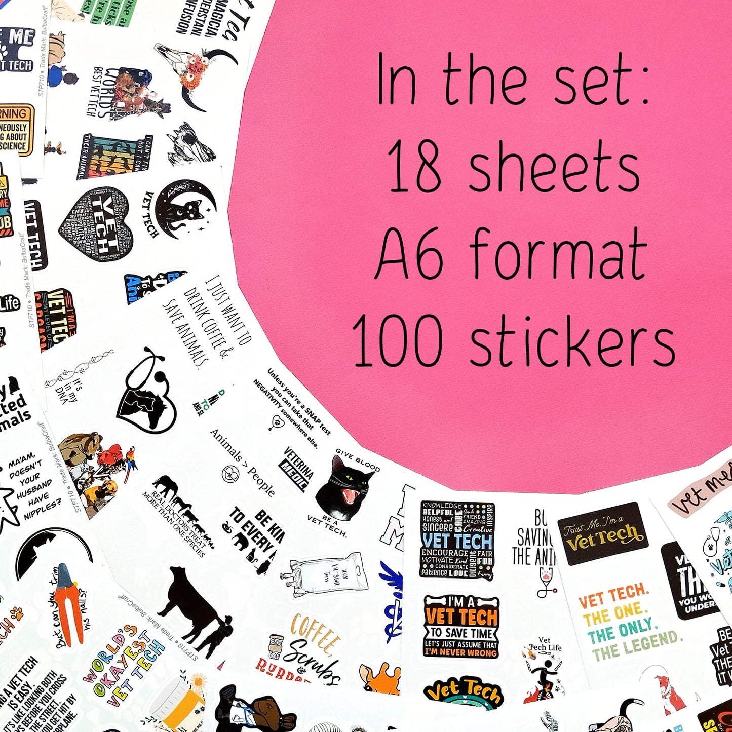 Bulbacraft 100Pcs Funny Vet Tech Stickers, Veterinary Technician Decals - Vet Tech Gifts Bulk, Gifts For Vet Techs, Veterinary T