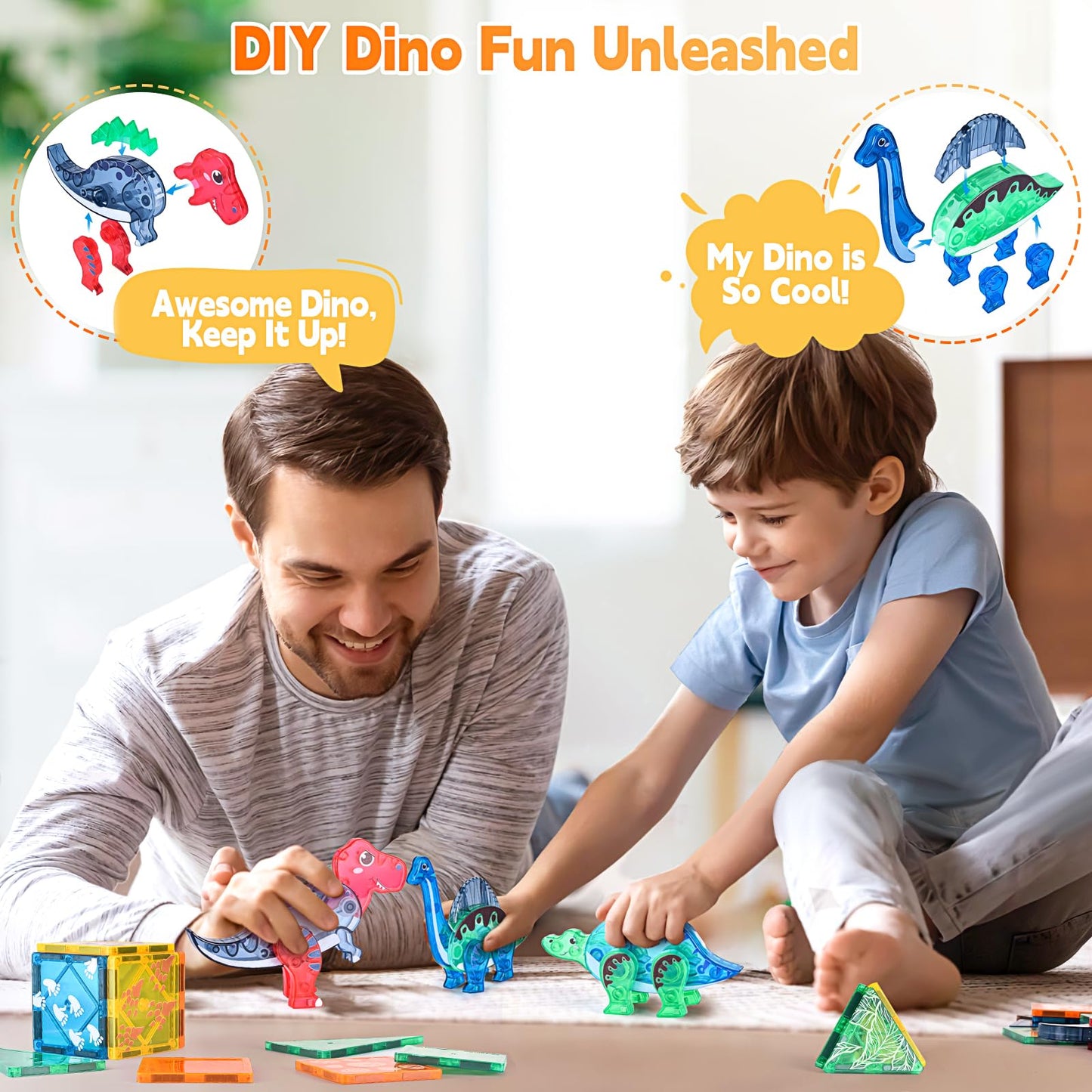Dinosaurs Egg Toys Magnetic Tiles Dinos For Kids 3-5, Magnet 3D Movable Animals Construction Tile For Toddlers Ages 5-7, Building Blocks For Boys Girls 3+ 4-8 8-12 Year Old