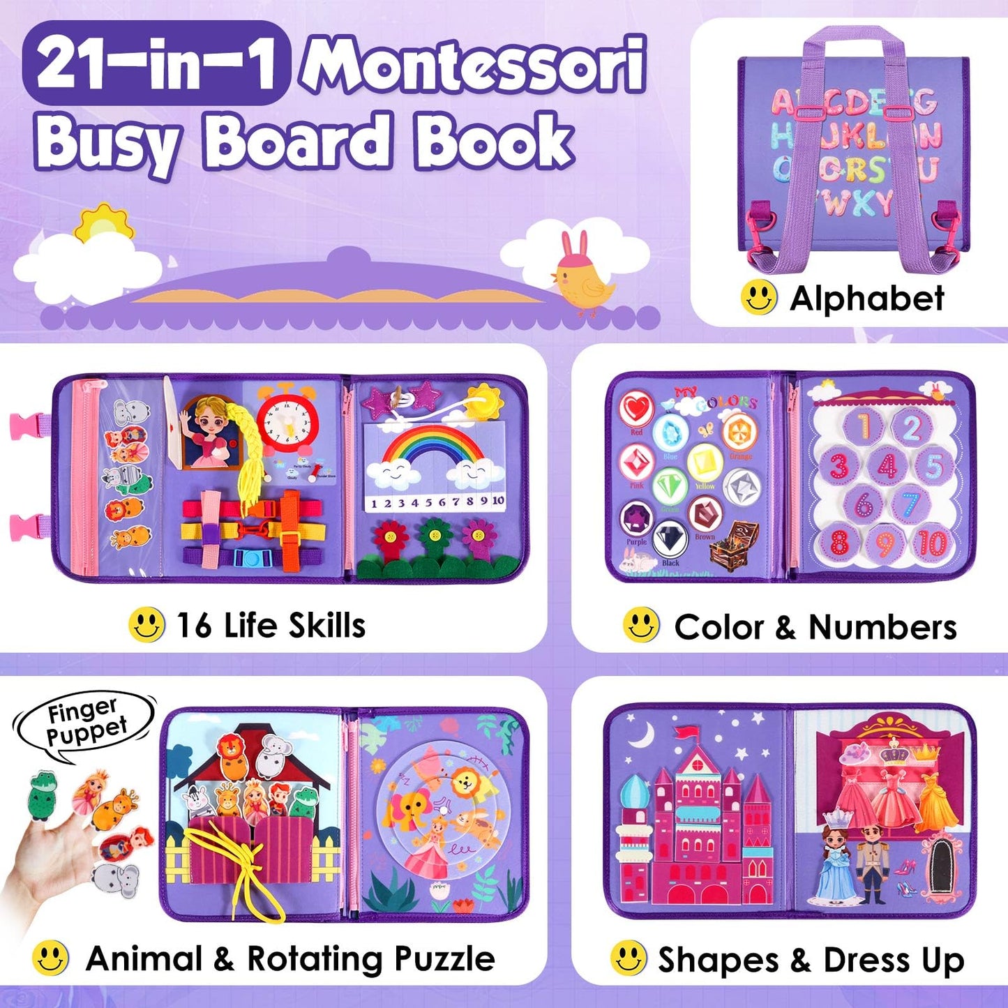 Freybli Toddler Busy Board Montessori Toys For 1-3 Year Old Girl Birthday Gift, Educational Learning Busy Book For Toddlers 1-3,