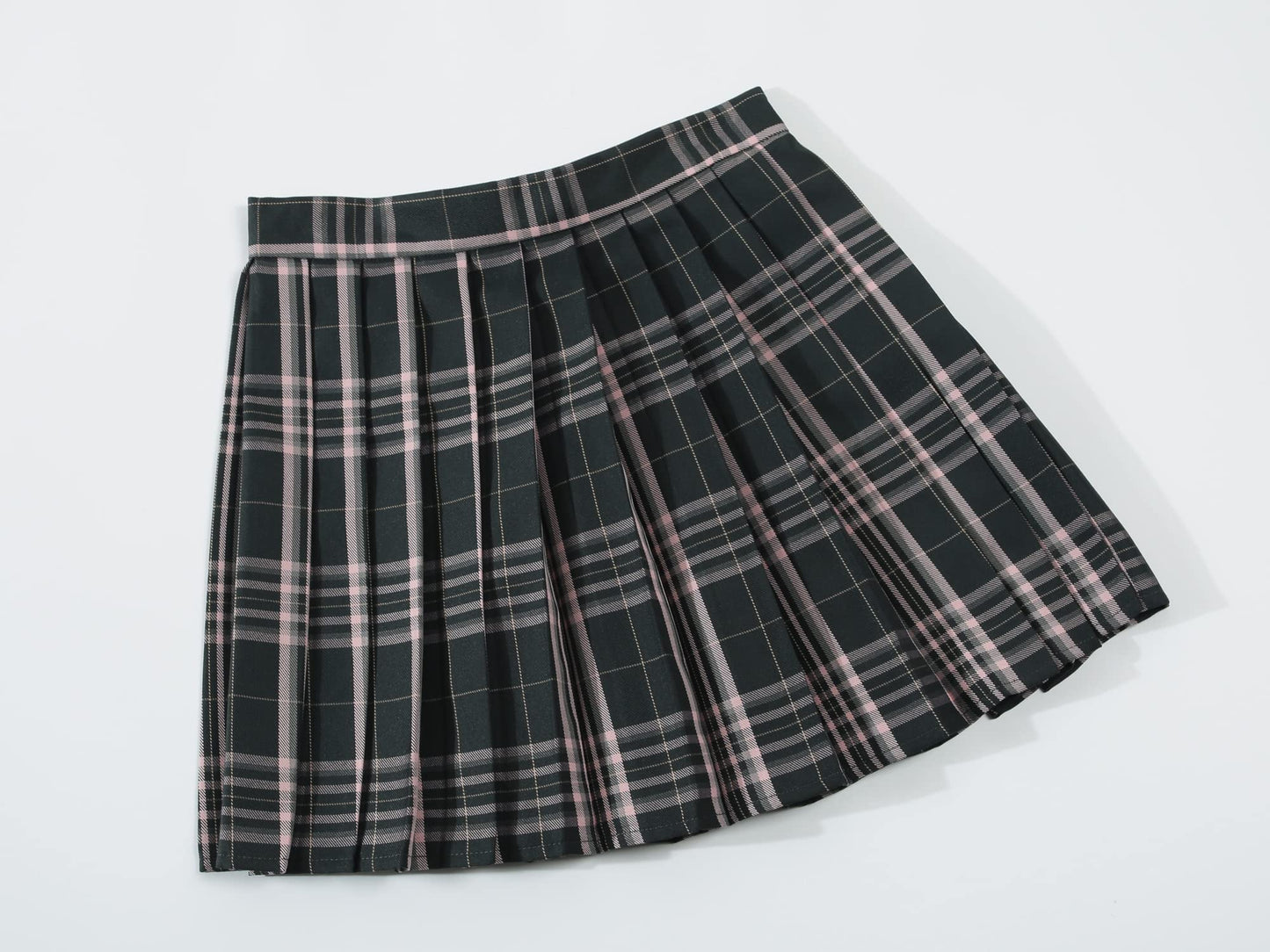 Womens Short Pleated Plaid Costumes Skirt(Black Mixed Pink,3Xl)