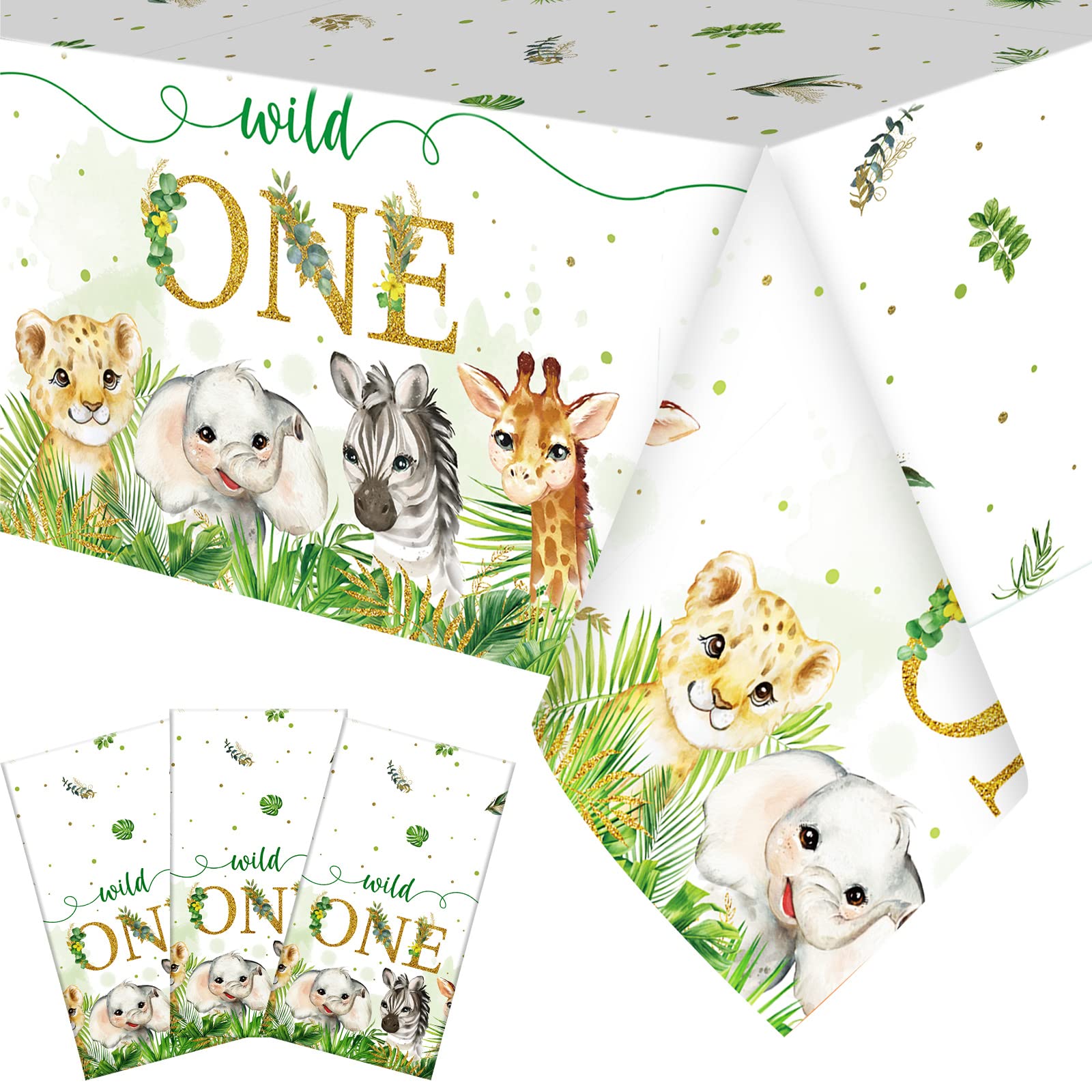 Newwiee 3 Pack Wild One Party Decor Safari Birthday Tablecloths Jungle Theme Party Supplies Wild Animal Table Cover Rectangle Ta