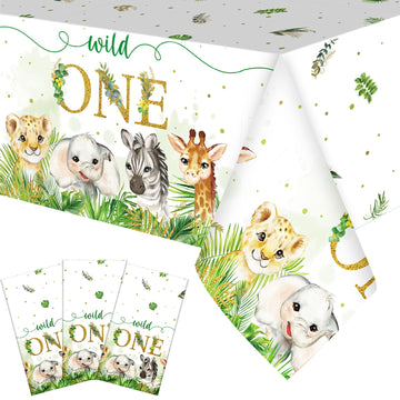 Newwiee 3 Pack Wild One Party Decor Safari Birthday Tablecloths Jungle Theme Party Supplies Wild Animal Table Cover Rectangle Ta
