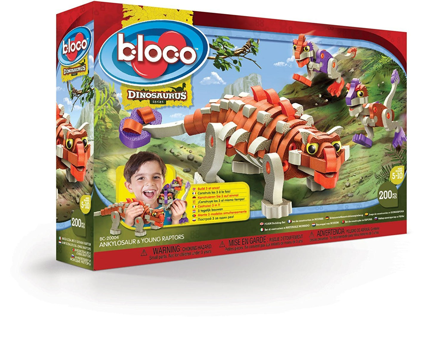 Bloco Toys Ankylosaur & Young Raptors | Stem Toy | Jurassic Dinosaurs | Diy Building Construction Set (200 Pieces)