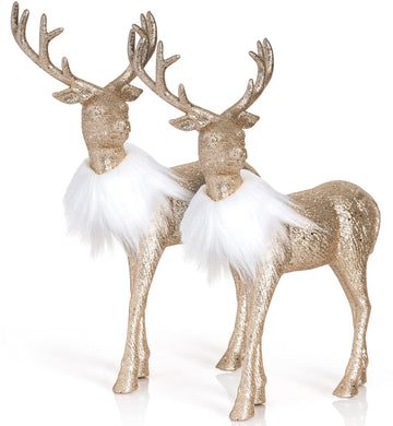 Ornativity Gold Glitter Christmas Reindeer - Xmas Holiday Party Deer Figurine Statues Dinner Tabletop Decorations Centerpiece Ma