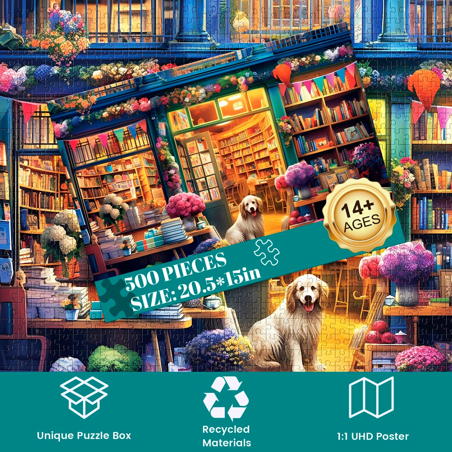 500 Piece Puzzles For Adults, Jigsaw Puzzles 500 Pieces, Puzzles 500 Pieces For Adults, Bookstore Dogs Jigsaw Puzzles, Funny Puz