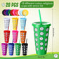Potchen 20 Pcs Volleyball Plastic Tumbler with Lid and Straw Christmas Cup Gift 24 oz Volleyball Cups Reusable Sports Ball Plast