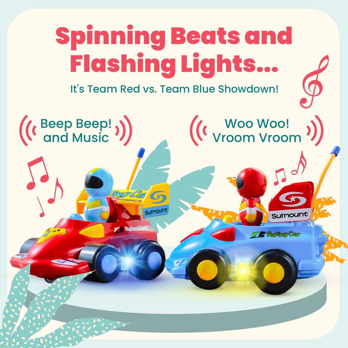 OMBU 2pk Remote Control Car for Kids - Toddler Toys 3-4, Remote Control Car for Toddlers 1-3 with Music and LED Lights, Toddler