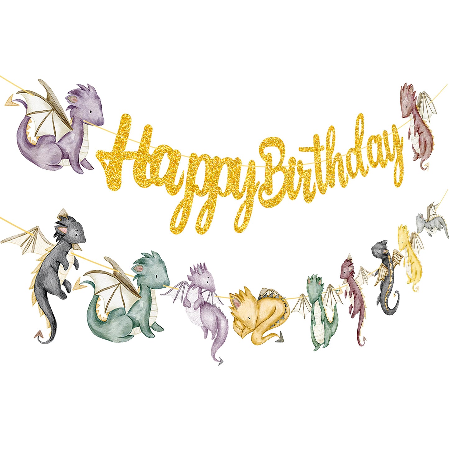 Dragon Birthday Party Banners 2Pcs Dragon Cutout Banners Fantasy Dragon Party Hanging Decorations Gold Dragon Party Banner for D