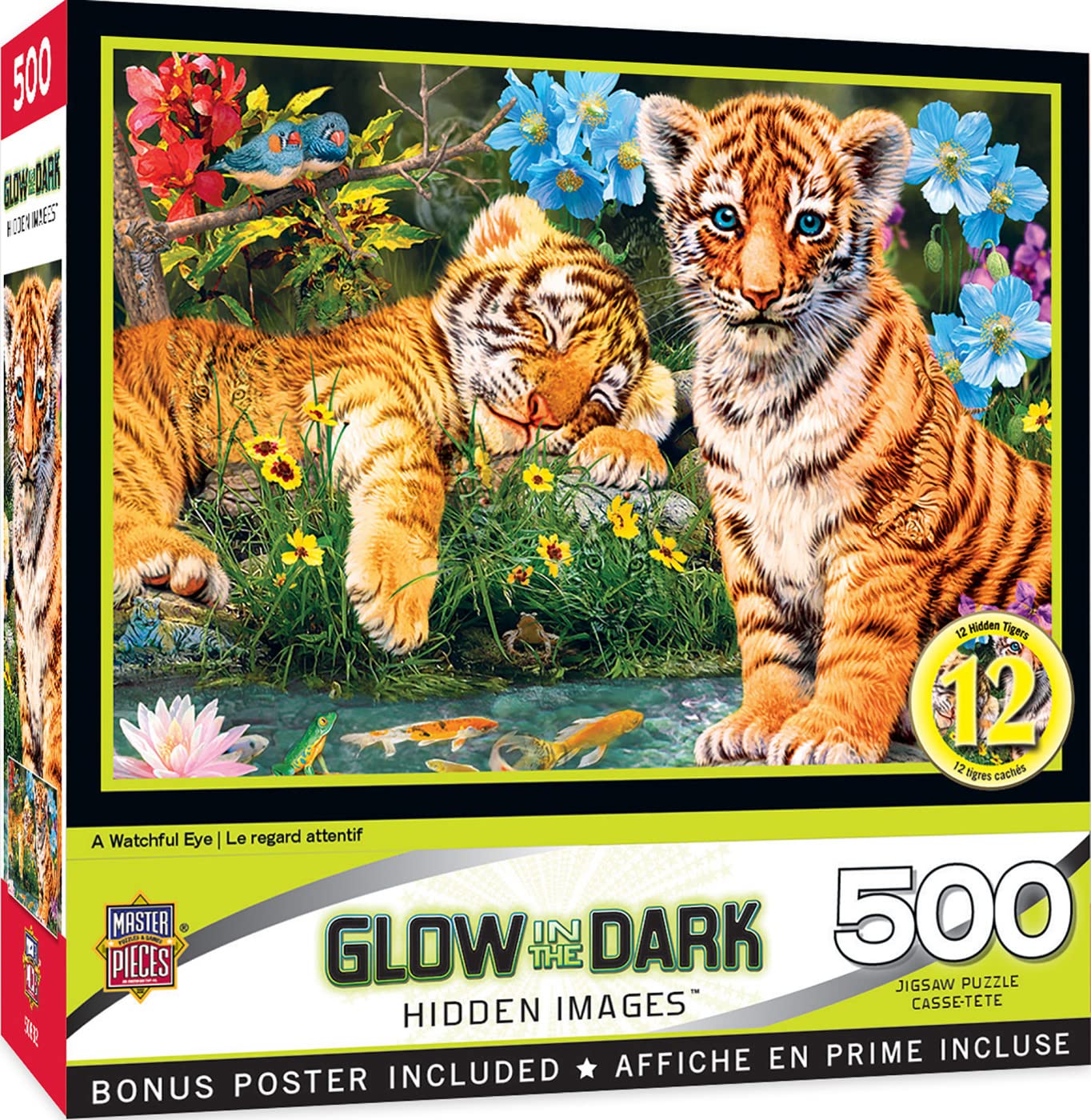 Masterpieces - 500 Piece Jigsaw Puzzle, Glows In The Dark, Hidden Images, A Watchful Eye, Fun For Adults, Family, Kids, 15' X 21'