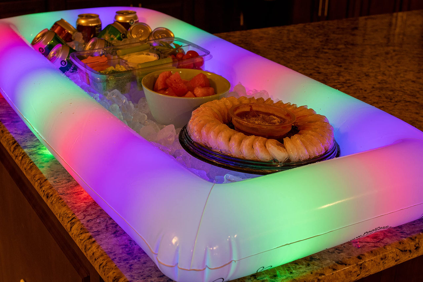 Poolcandy Inflatable Illuminated Led Buffet Cooler 48' - Indoor Outdoor Party Bbq Or Tailgate Serving Tray