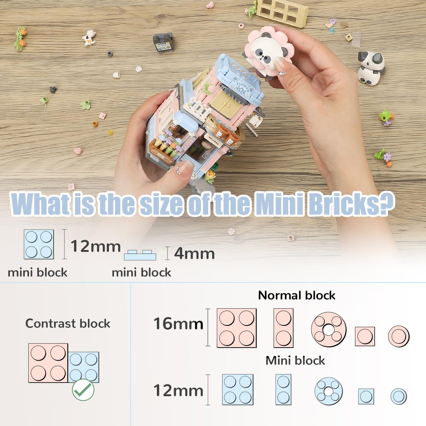 Street View Flower House Shop Mini Building Blocks, Moc Creative Building Toys Cute Panda Building Set For Kids 6-12, Simulation