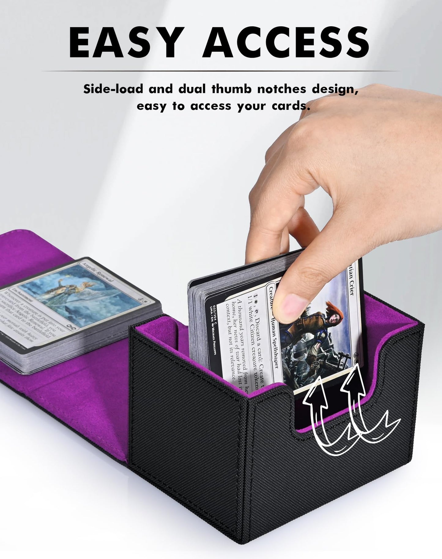 Zlca Card Deck Box For Trading Cards, Mtg Commander Deck Box Holds 120+ Single Sleeved Cards, Leather Magnetic Card Storage Box Fits For Tcg Ccg Magic Cards (Black& Purple)