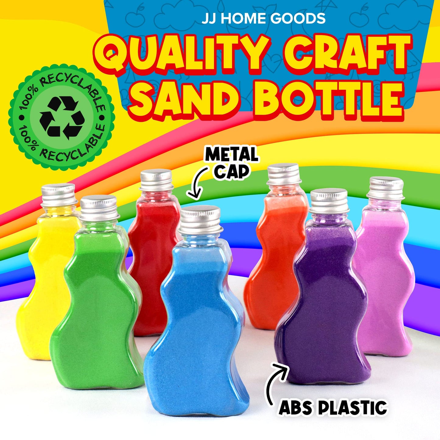 JJ CARE Sand Art Bottles [12 Wave-Shaped Sand Bottles + 6 Small & 6 Large Funnels] Plastic Sand Art Containers for Kids, Sand Ar
