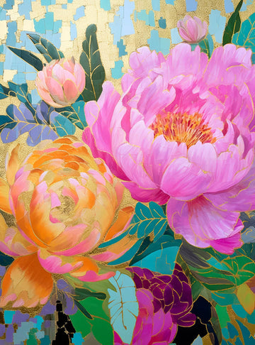 Cross & Glory 1000 Piece Jigsaw Puzzle - Golden Peony Dreams, Large, Premium Quality, Mosaic-Inspired Artwork with Gold Leaf Details