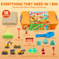Klever Kits Construction Sensory Bin for Toddlers with Glow in The Dark Stones, Sandbox with Lid Magic Sand Castle Building kit,