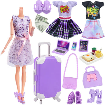 18Indc 17 Pcs Doll Clothes And Accessories Suitcase Travel Set - Miniature Laptop Computer Tablet Phone, Suitcase,Backpack Bag,C