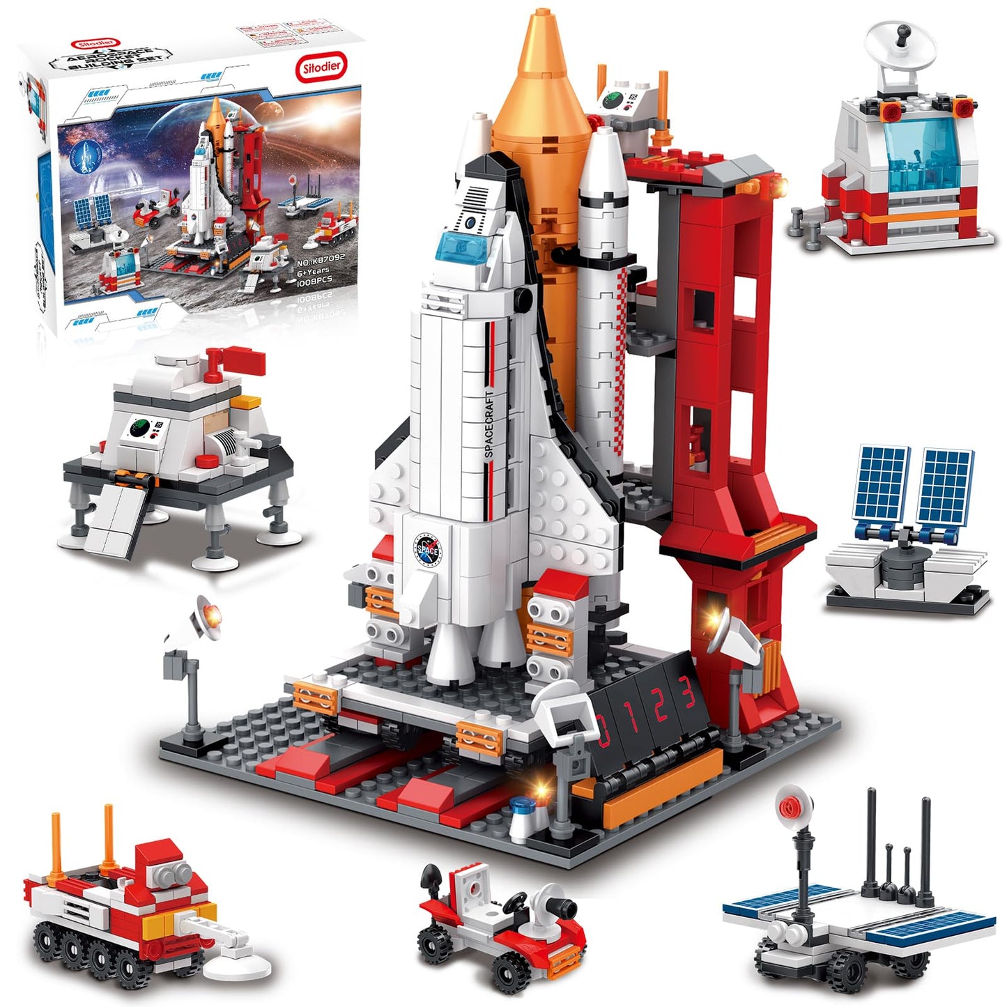 Sitodier Space Exploration Shuttle Toys For 8-12 And 8-14 Years Boys Kids, 1008Pcs 7 Models Aerospace Building Set With Heavy Transport Rocket And Launcher, Educational Construction Toy