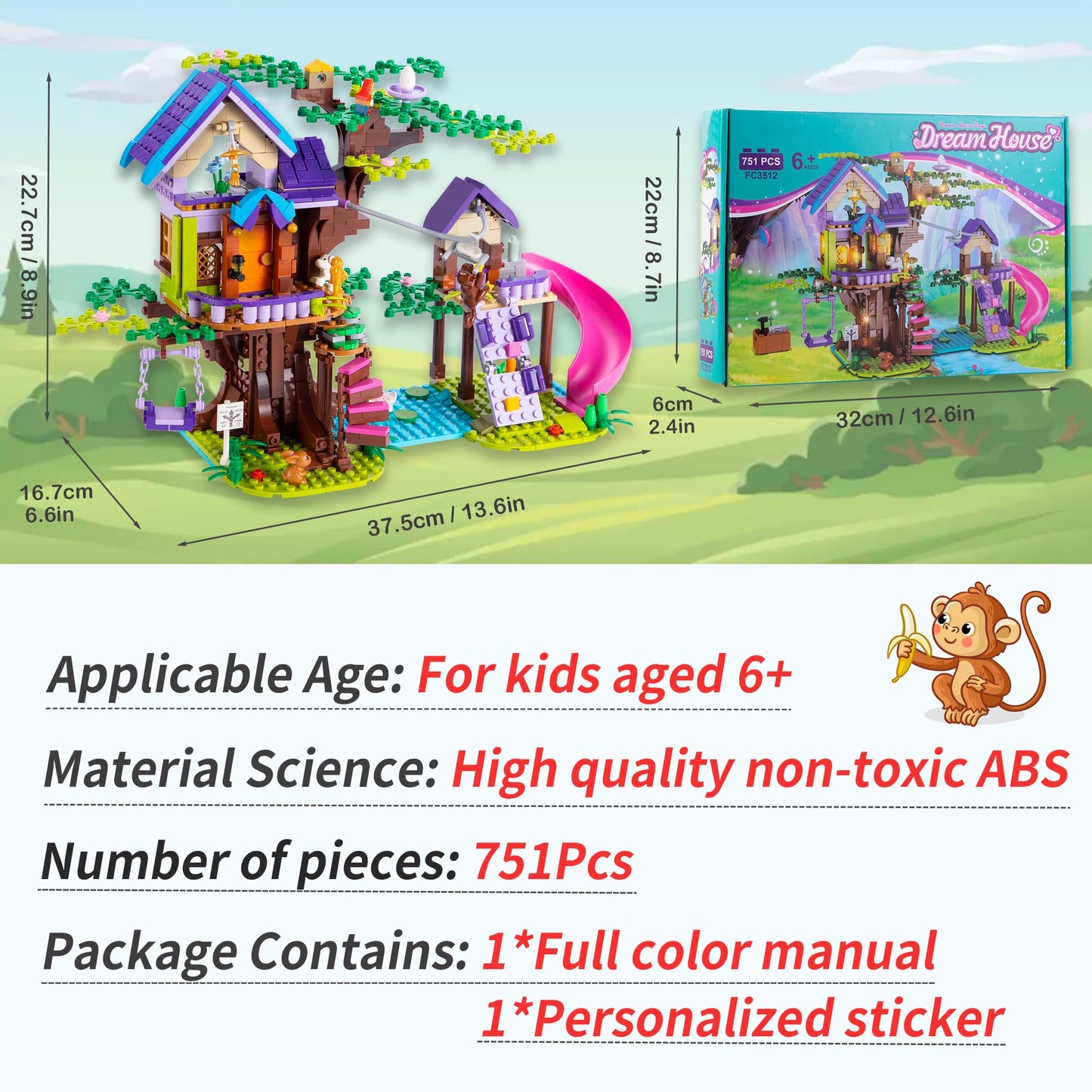 Hiemao Treehouse Building Blocks, Friendship Forest Treehouse Building Toy With Slide, Swing, Animals, Creative Forest Toy Great