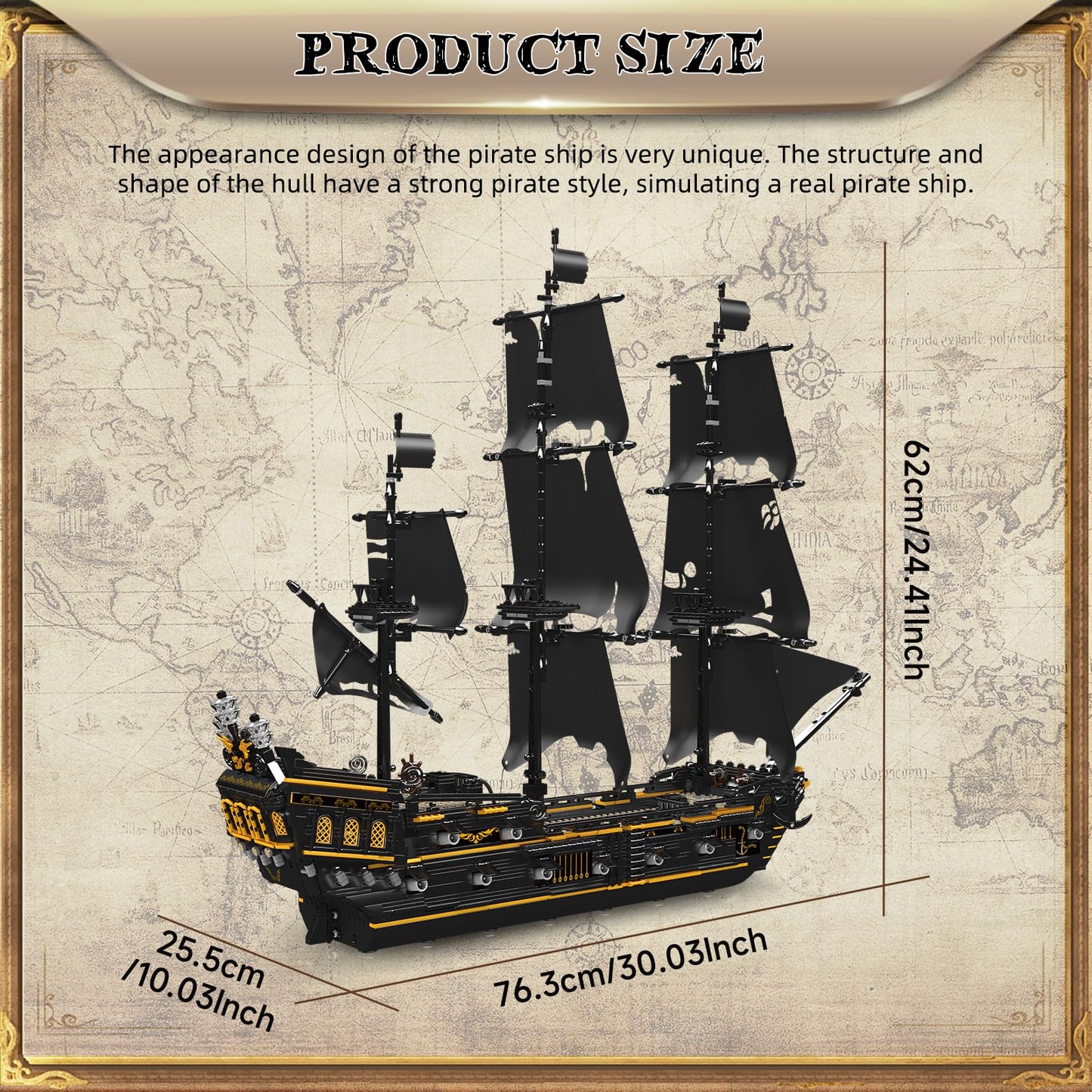 Mould King Pirates Ship Model Building Blocks, Black Pearl Sailboat (3180+ Pieces), Plastic, Model WX13199, Gift for Kids 8+/Adults