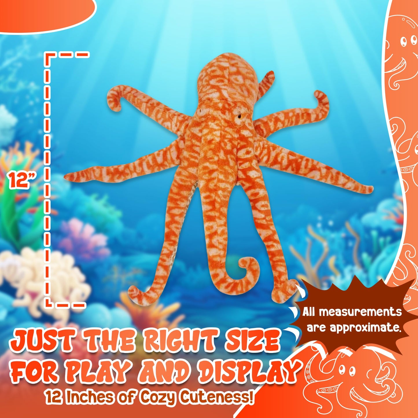 Forest & Twelfth 12'' Stuffed Octopus Plush, Majestic Animal Collection Stuffed Animal, Premium Materials, Best Gift For Kids Ag
