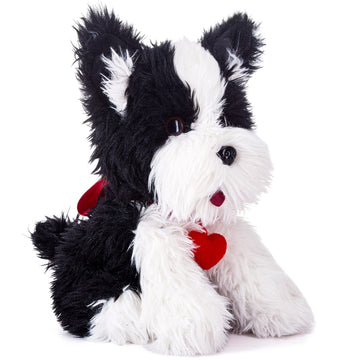 Ikasa Border Dog Stuffed Animal Love Plush Toy With Heart For Valentine Day,Cute 11.8'' Soft Small Plushie,Gifts For Girlfriend