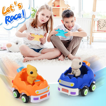 taseyok 2 Pack Remote Control Car for Toddlers, Dinosaur Toys for Kids 2-6, Toddler Sensory Toys with LED Lights and Sound, Chri