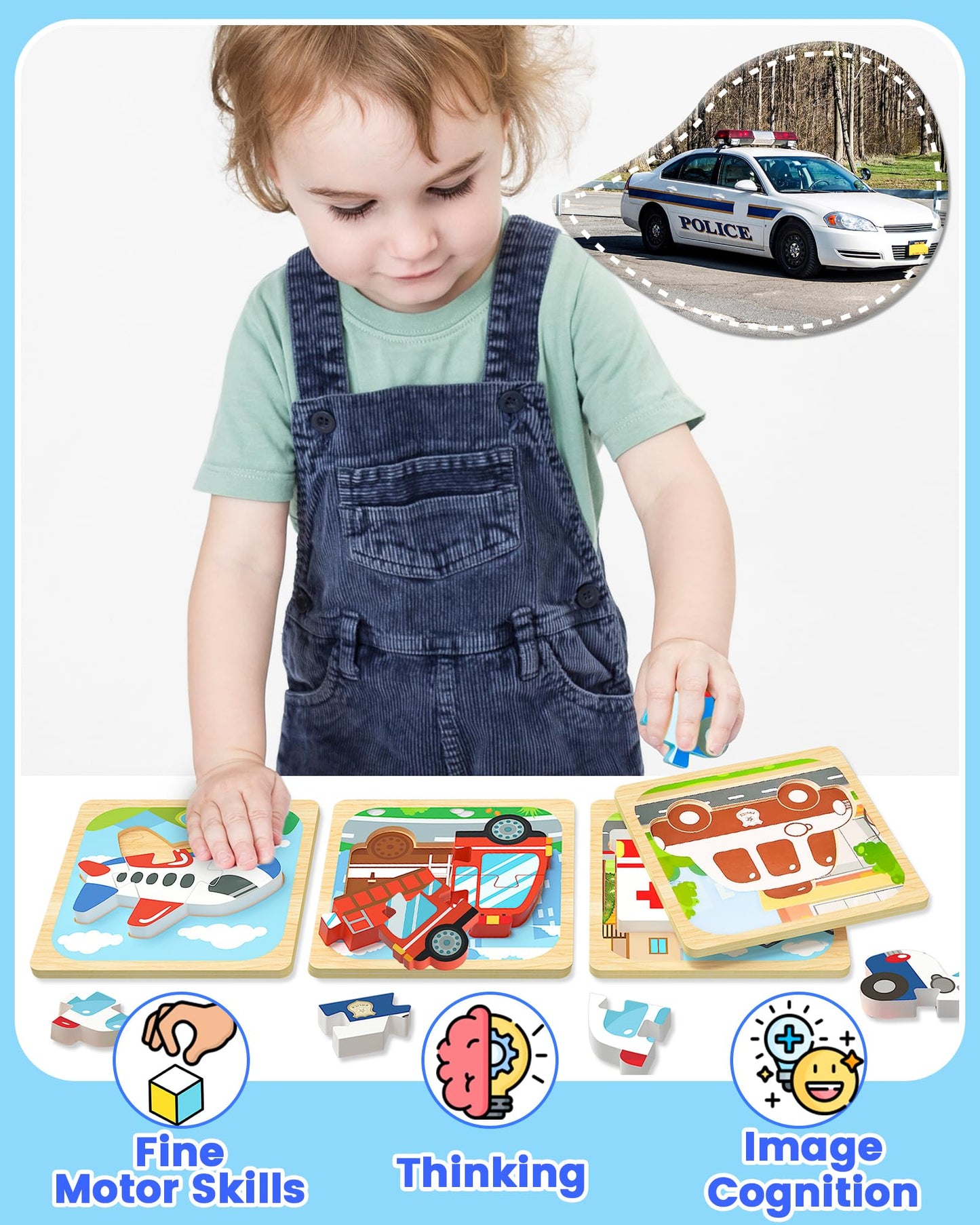 Benresive Wooden Toddler Puzzles, Montessori Toys For 1 2 3 Year Old Boys, Toys For 1 2 3 Year Old Boy Birthday Gifts, 4 Pack Ve