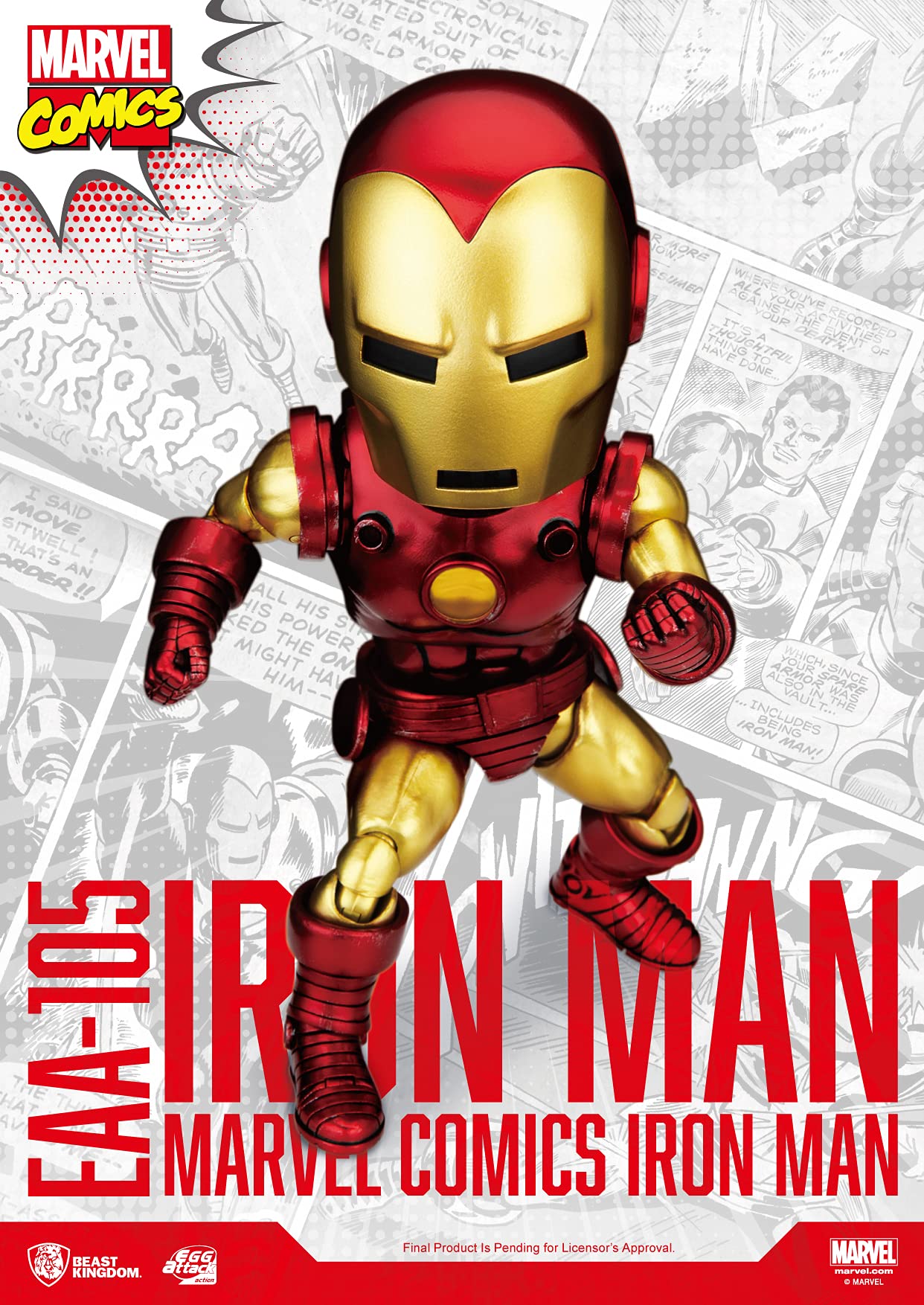 Beast Kingdom Marvel Comics Classic Iron Man EAA-105 Action Figure, Multicolor, PVC Material
