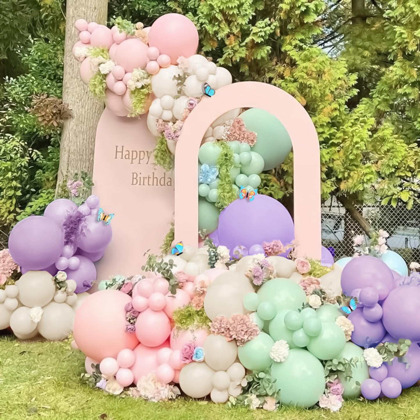 Butterfly Balloon Arch Kit - 123Pcs Butterfly Birthday Decorations With Pastel Purple Indigo Blue Pink White Sand Balloons For G