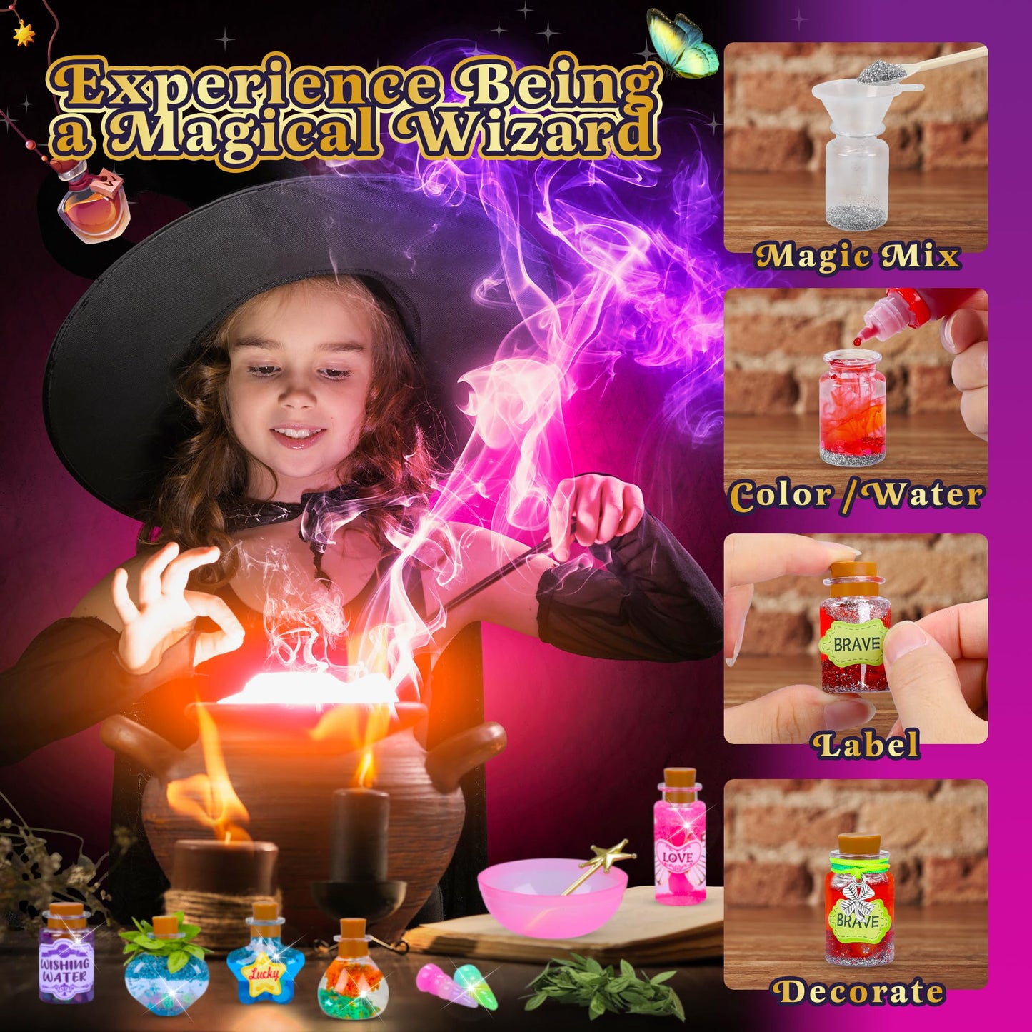 Cartell Fairy Magic Potions Kit For Kids, Upgraded 26 Diy Mixed Magic Witch Potion Bottles, Mystery Potions Craft Kit, Christmas