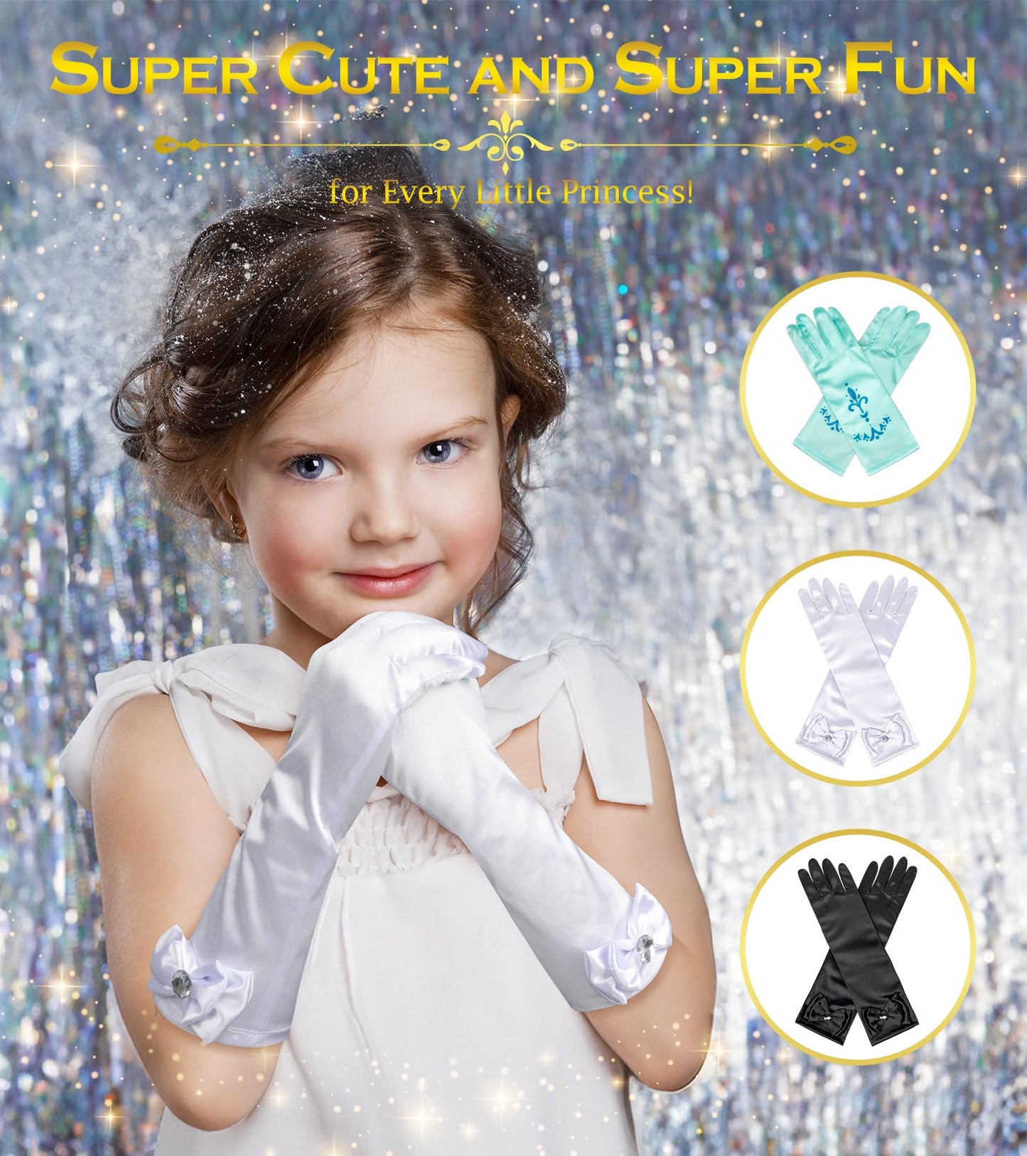 Bibuty Princess Dress Up Accessories Princess Gloves For Little Girls, White Toddler Gloves For Girls Princess Dress Up Set, Costume Gloves Set Toy Gift For 3 4 5 6 Year Old Toddler Girls