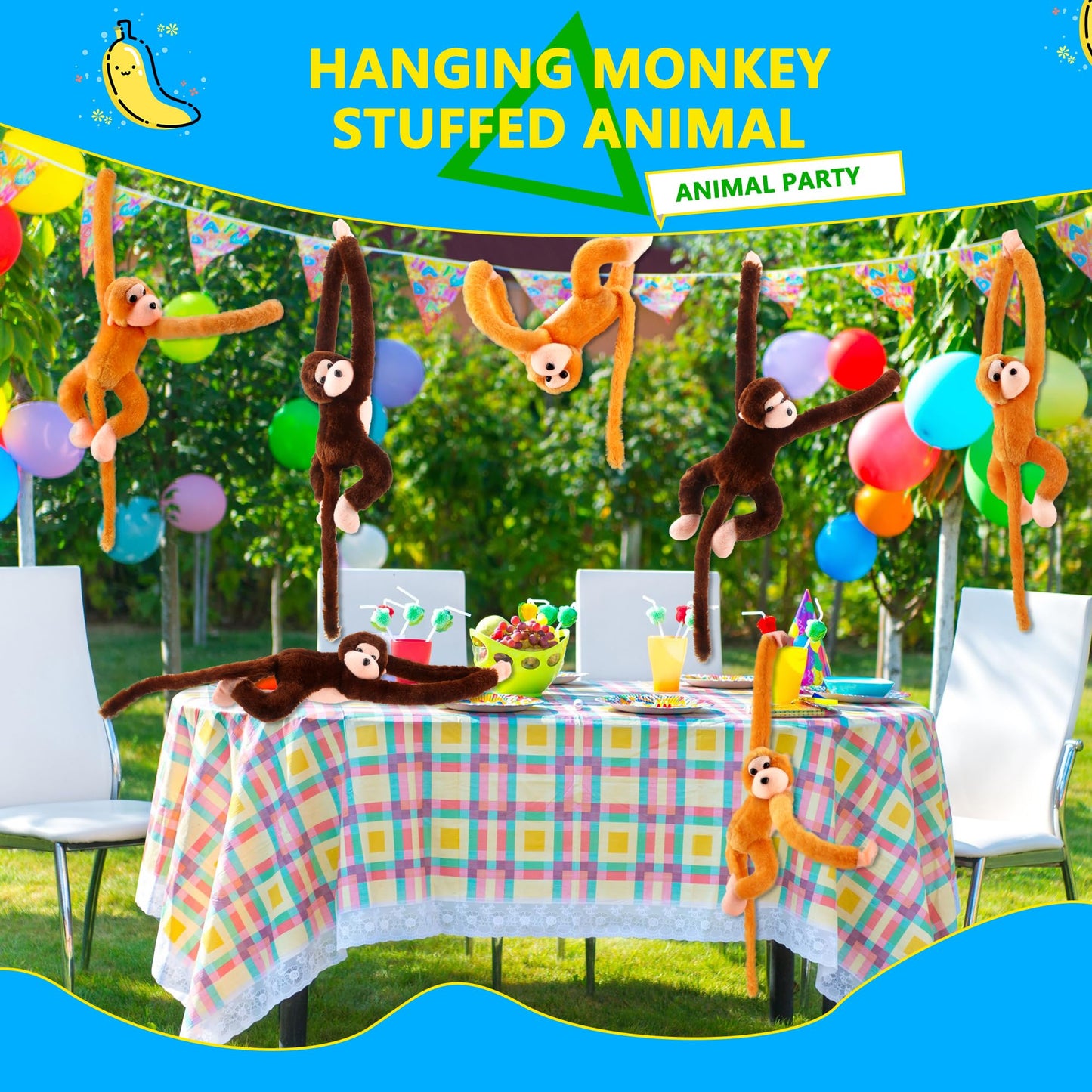 6 Pack Monkey Stuffed Animal Plush - 24 Inch Hanging Monkey Toy for Birthday Animal Party Favor