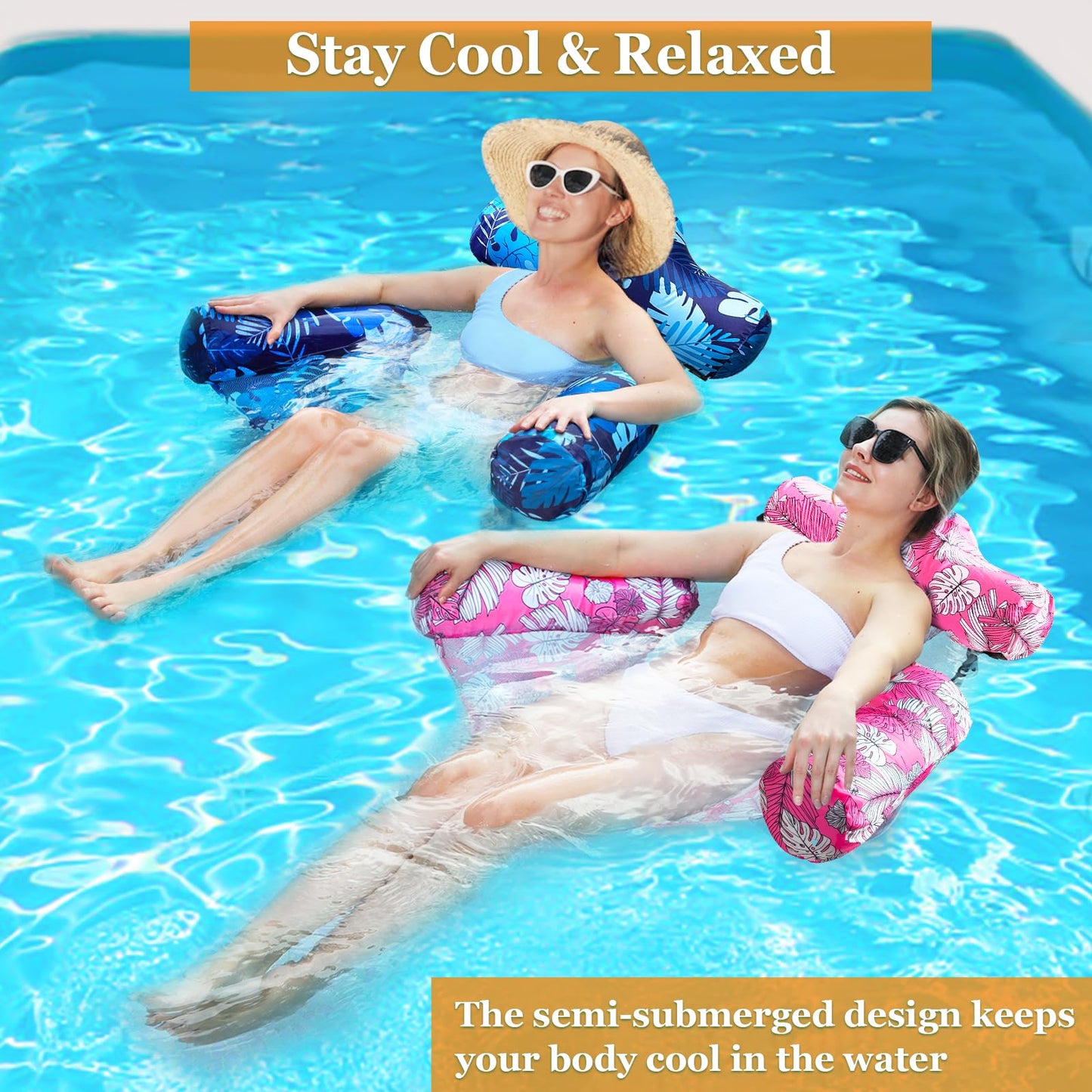 2 Pack Inflatable Pool Floats mature-themed  Floating Chair Lounger  Adjustable Blow up Pool Noodles Float for Heavy Duty mature-themed  Fabric Swimming Water Chair for Party Summer Beach Vocation Essential Lake Fun