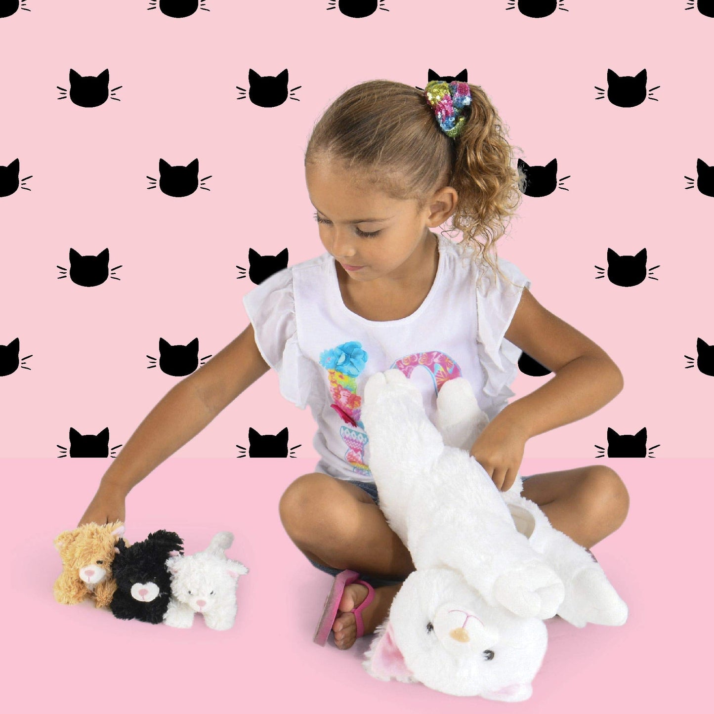 Prextex Plush Cat Toys Stuffed Animal W/ 3 Cats Baby Stuffed Animals - Big Cat Zippers 3 Little Plush Baby Kittens - Cat Plush T