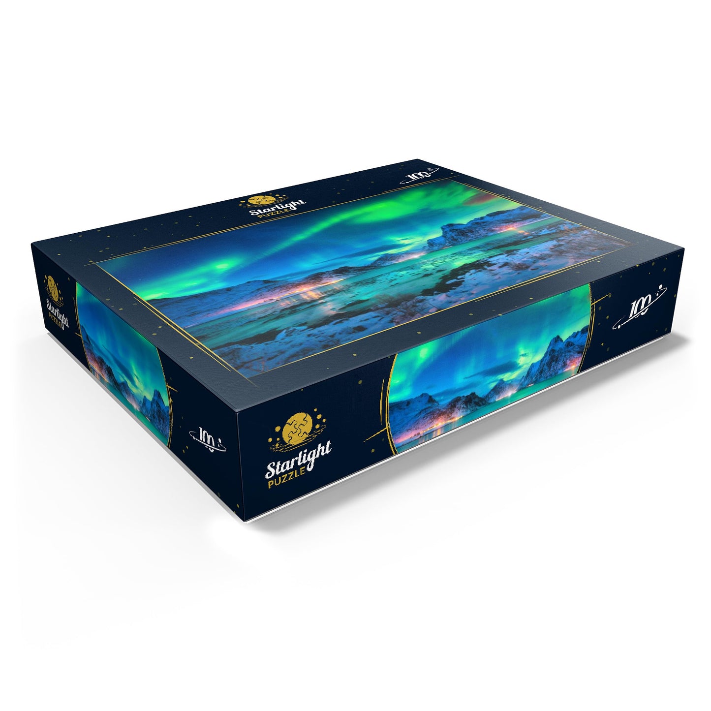 MyPuzzle Aurora Borealis Over Sea Coast  Lights at Night. Northern Lights On Lofoten Islands  Norway - enhanced 100 Piece Jigsaw Puzzle for mature-themeds