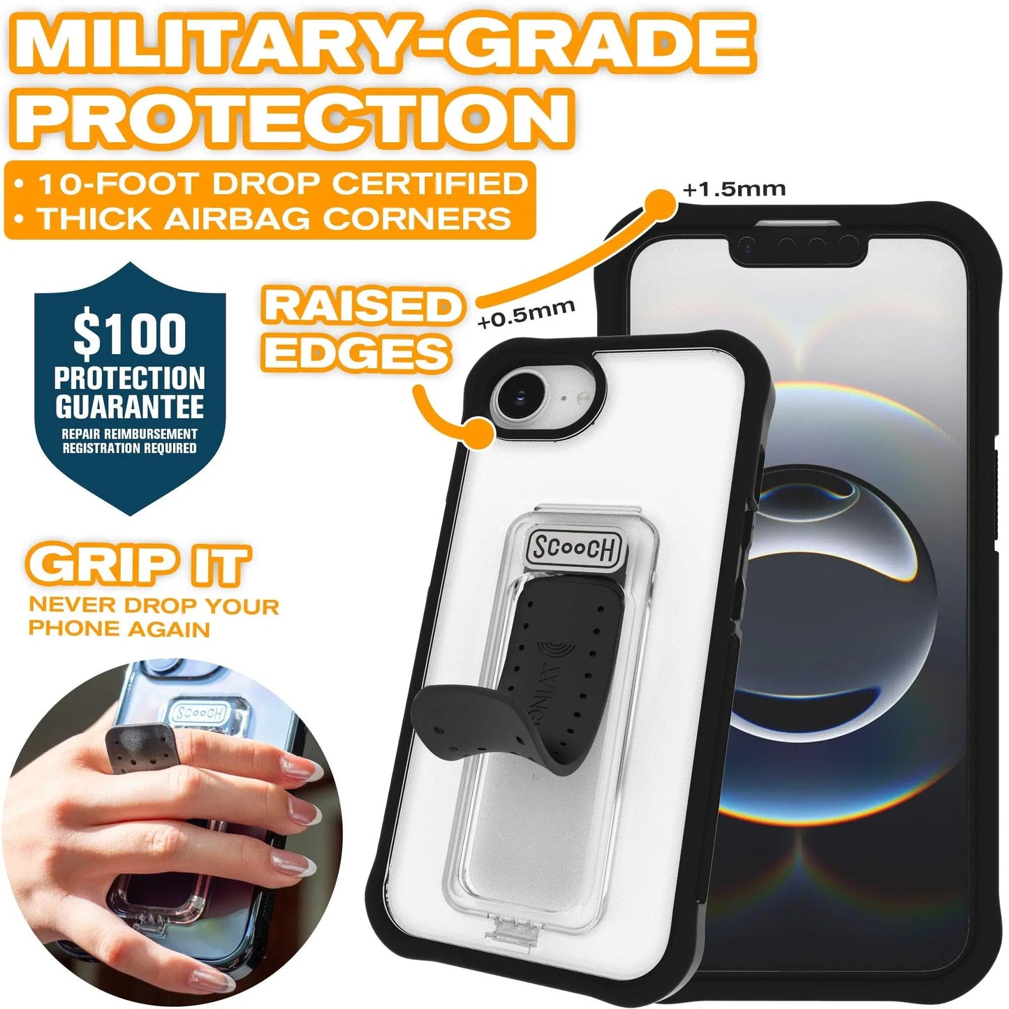 Scooch For Iphone 16E Case With Stand, Wingman 5-In-1 Kickstand Case, Military Grade Drop Protection, Pop-Out Kickstand, Grip, C